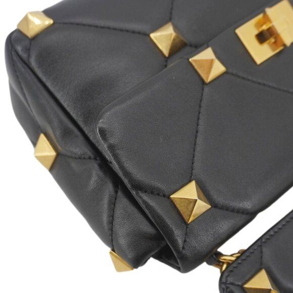 Valentino  Garavani Roman Stud Medium Leather Crossbody Bag Black - Picture 6 of 13